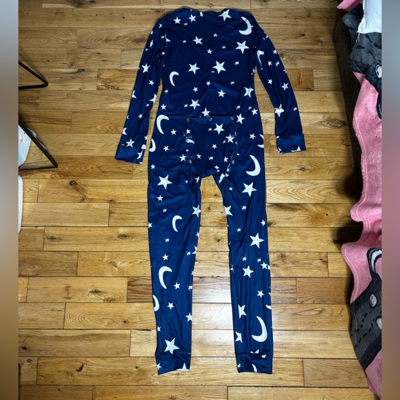 Blue Star and Moon Print Pajama Onesie with Butt Flap - Picture 4 of 7